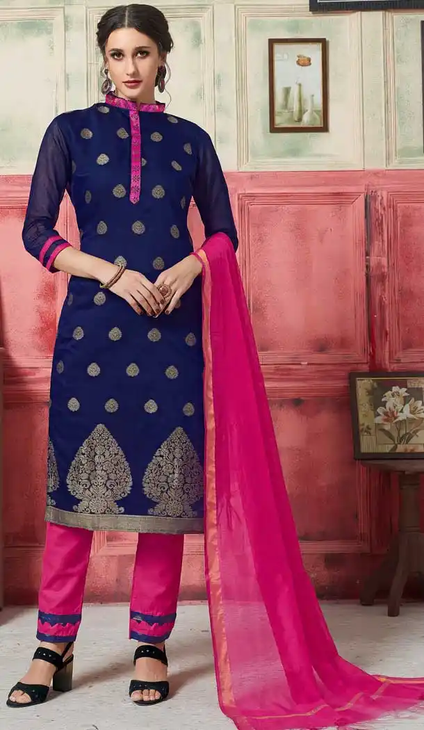 Alluring Blue Color Fancy Jacquard Casual Wear Salwar Kameez -770394715