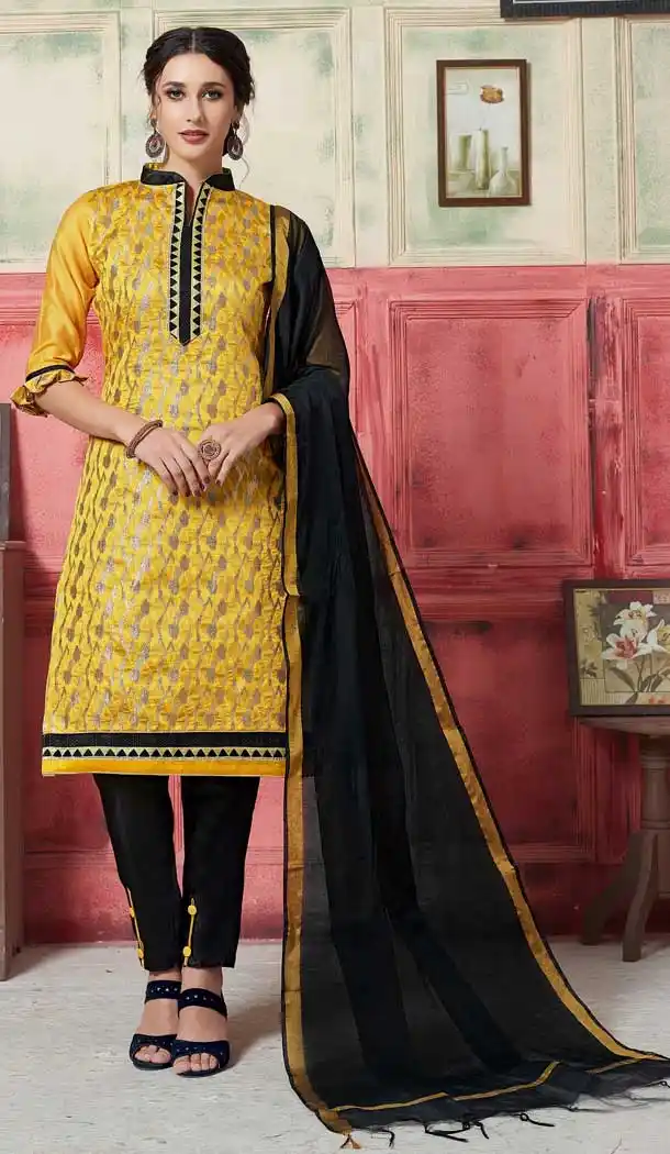 Sparkling Yellow Color Fancy Jacquard Casual Wear Salwar Kameez -770394716