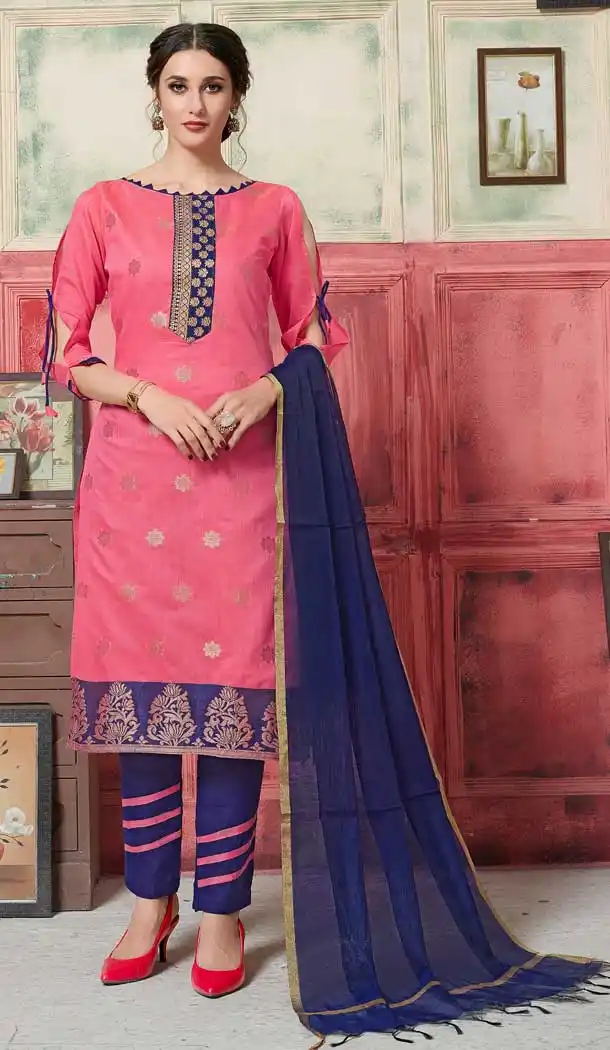 Splendorous Pink Color Fancy Jacquard Casual Wear Salwar Kameez -770394717