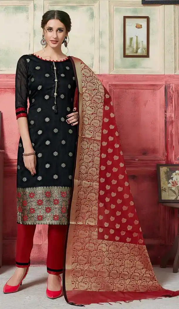 Luscious Black Color Fancy Jacquard Casual Wear Salwar Kameez -770394720