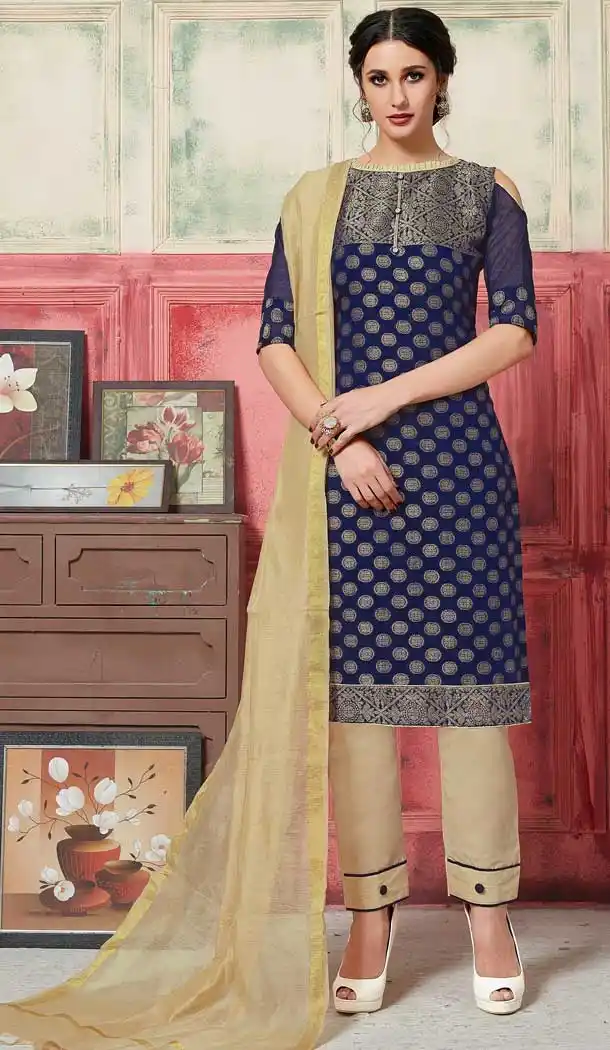 Chic Blue Color Fancy Jacquard Casual Wear Salwar Kameez -770394721