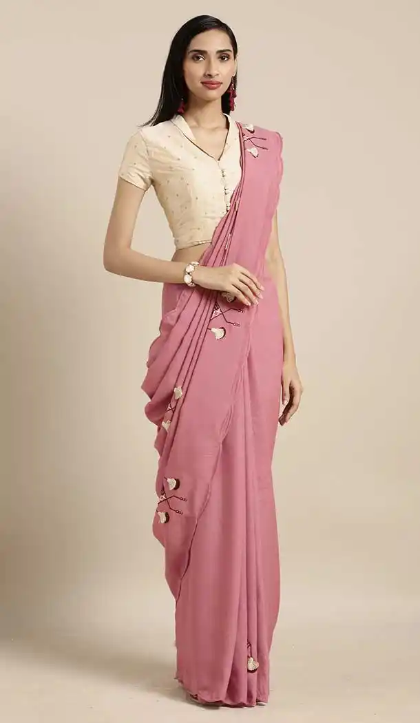 Chic Peach Color Flex Georgette Casual Wear Lehenga Style Saree -773695076