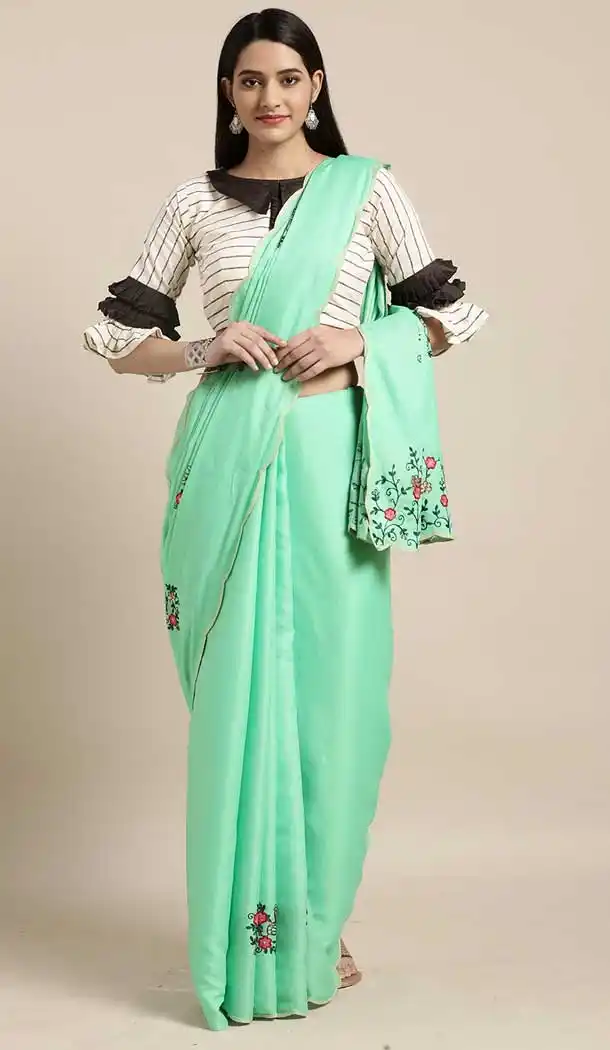 Aqua Green Color Flex Georgette Casual Wear Lehenga Style Saree -773695079