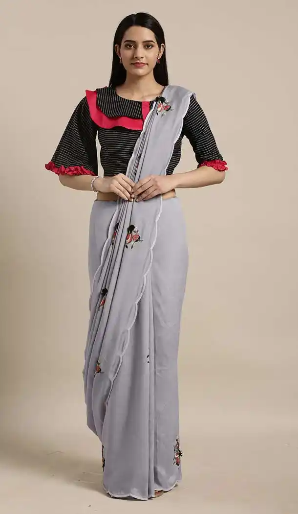Unique Grey Color Flex Georgette Casual Wear Lehenga Style Saree -773695080