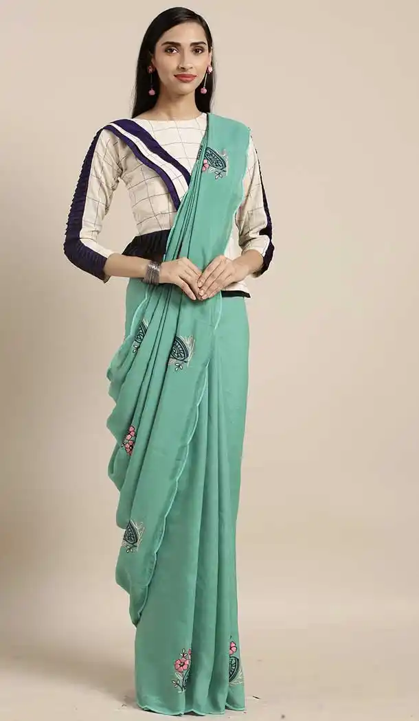 Sea Green Color Flex Georgette Casual Wear Lehenga Style Saree -773695081