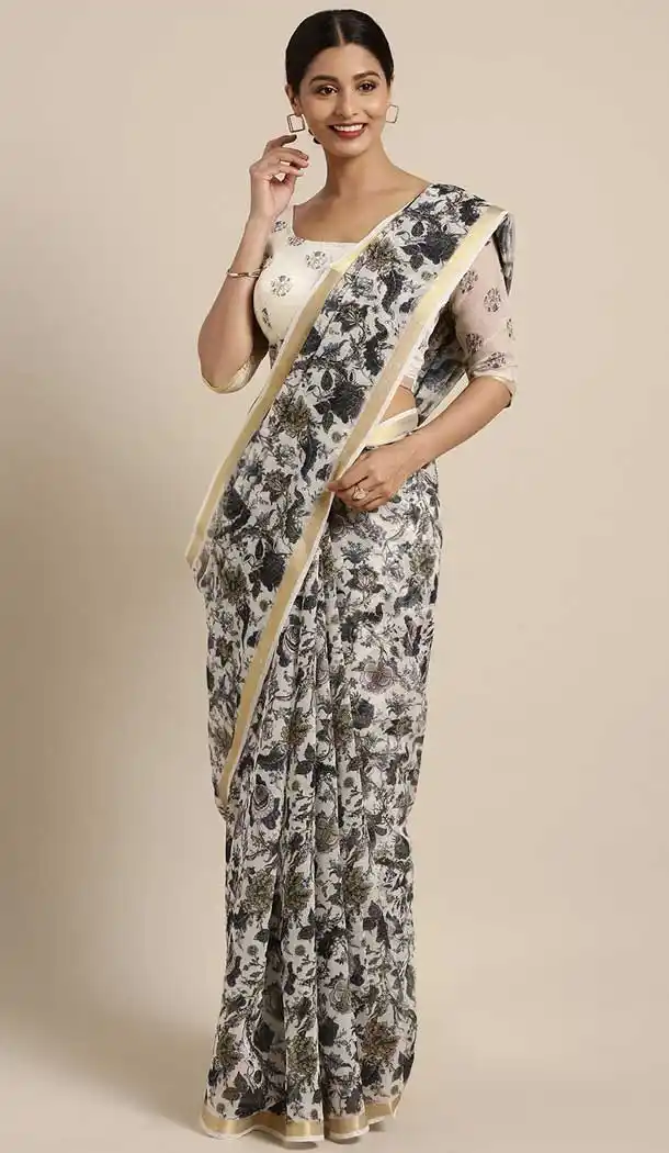 Plushy Multi Color Cotton Linen Casual Wear Style Saree Blouse -773795086