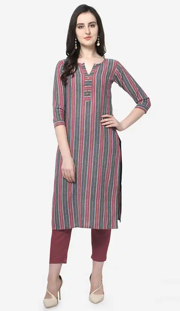 Charming Lush Grey Color Cotton Casual Wear Readymade Kurti -773895108