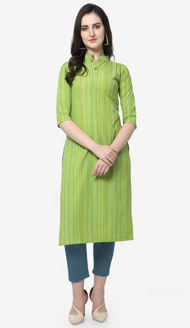 Classy Light Green Color Cotton Casual Wear Readymade Kurti -773895109