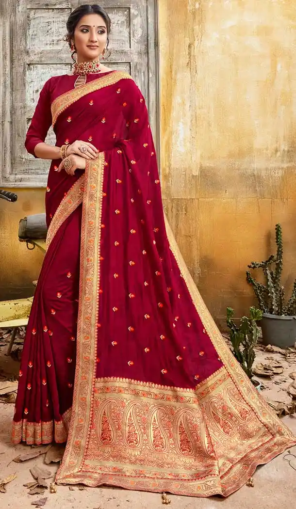 Maroon Color Chanderi Silk Designer Party Wear Saree -774295133
