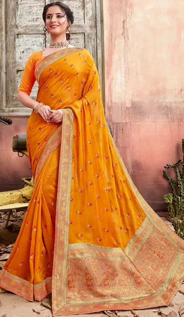 Musterd Color Chanderi Silk Designer Party Wear Saree -774295136
