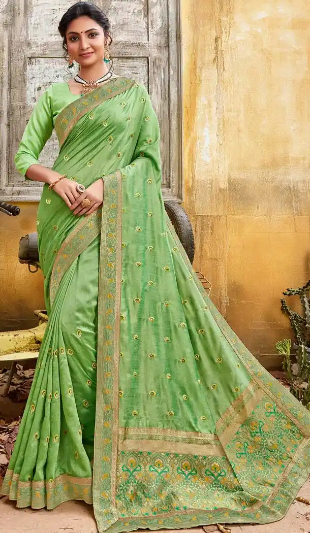 Pista Green Color Chanderi Silk Designer Party Wear Saree -774295138