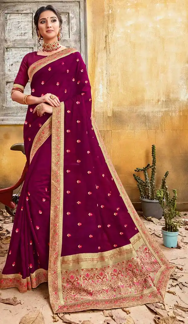 Elegance Violet Color Chanderi Silk Designer Party Wear Saree -774295139