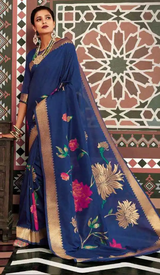 Blue Color Silk Weaving Designer Party Wear Saree -773395057