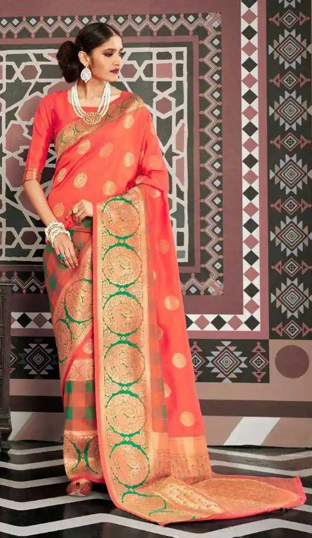 Gajari Color Silk Weaving Designer Party Wear Saree -773395060