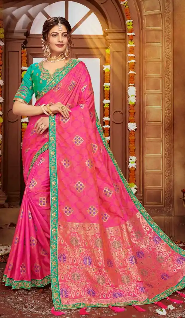 Rose Pink Color Banarasi Silk Traditional Designer Saree Blouse -774695177