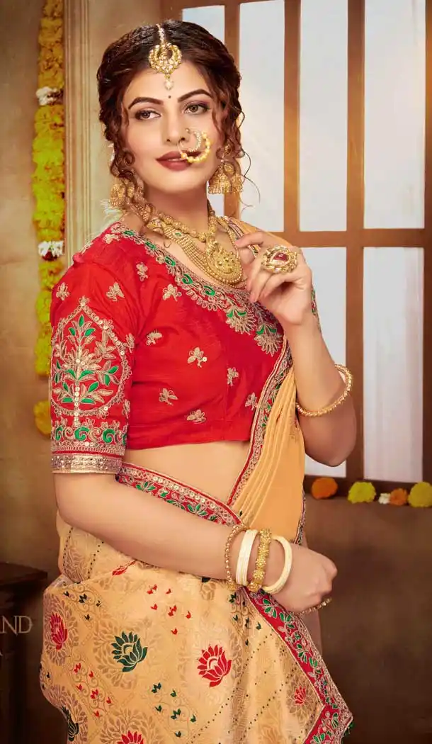 Cream Color Banarasi Silk Traditional Designer Saree Blouse -774695178