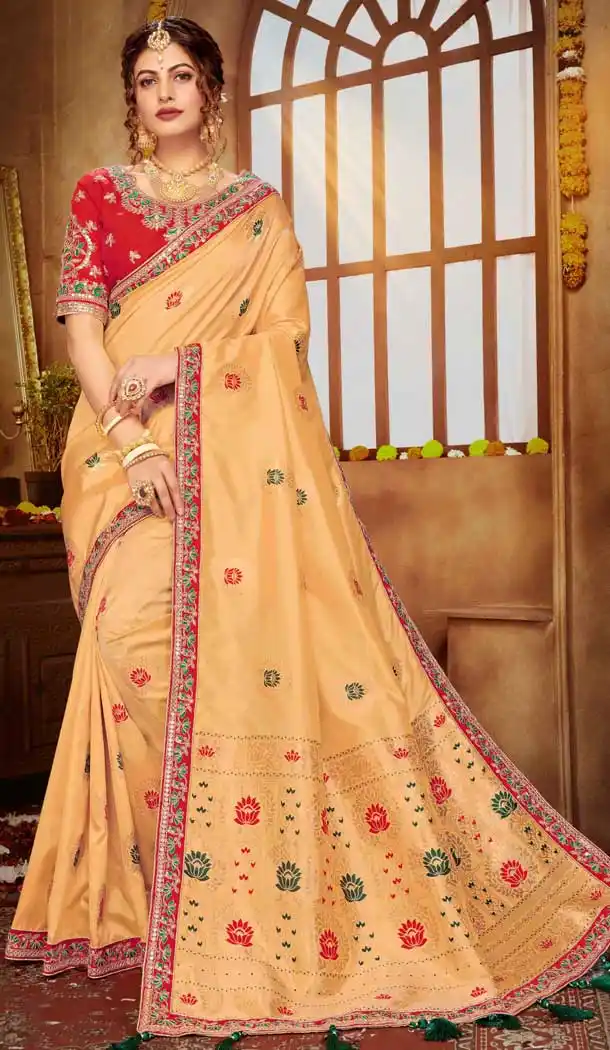 Cream Color Banarasi Silk Traditional Designer Saree Blouse -774695178