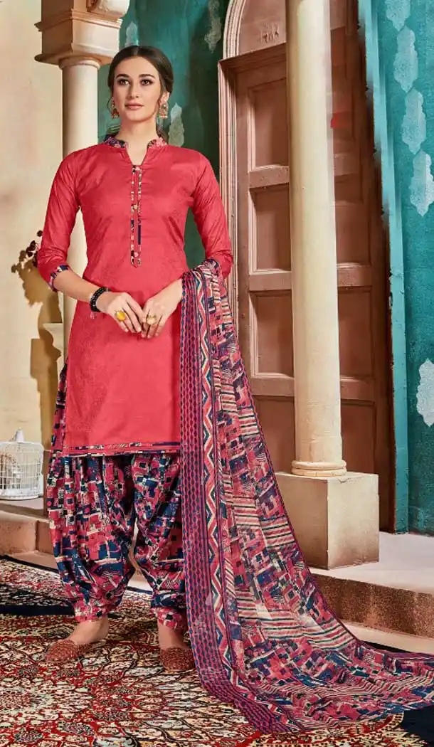 French Rose Color Pure Cotton Jacquard Casual Wear Punjabi Suit -774895194