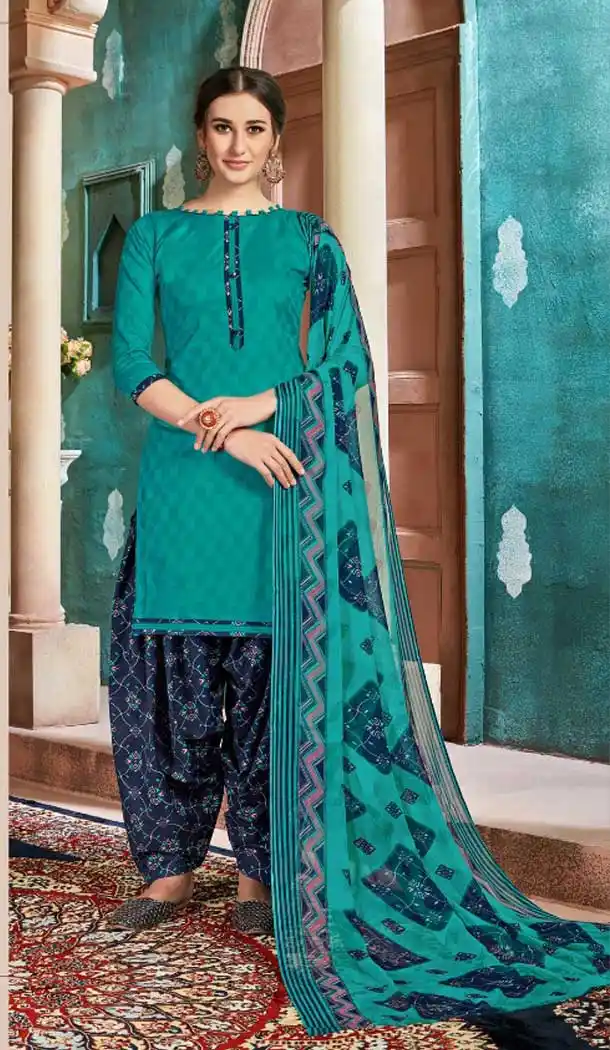 Turkish Blue Color Pure Cotton Jacquard Casual Wear Punjabi Suit -774895195