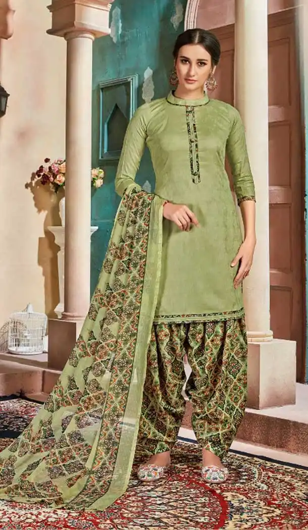 Olive Green Color Pure Cotton Jacquard Casual Wear Punjabi Suit -774895196