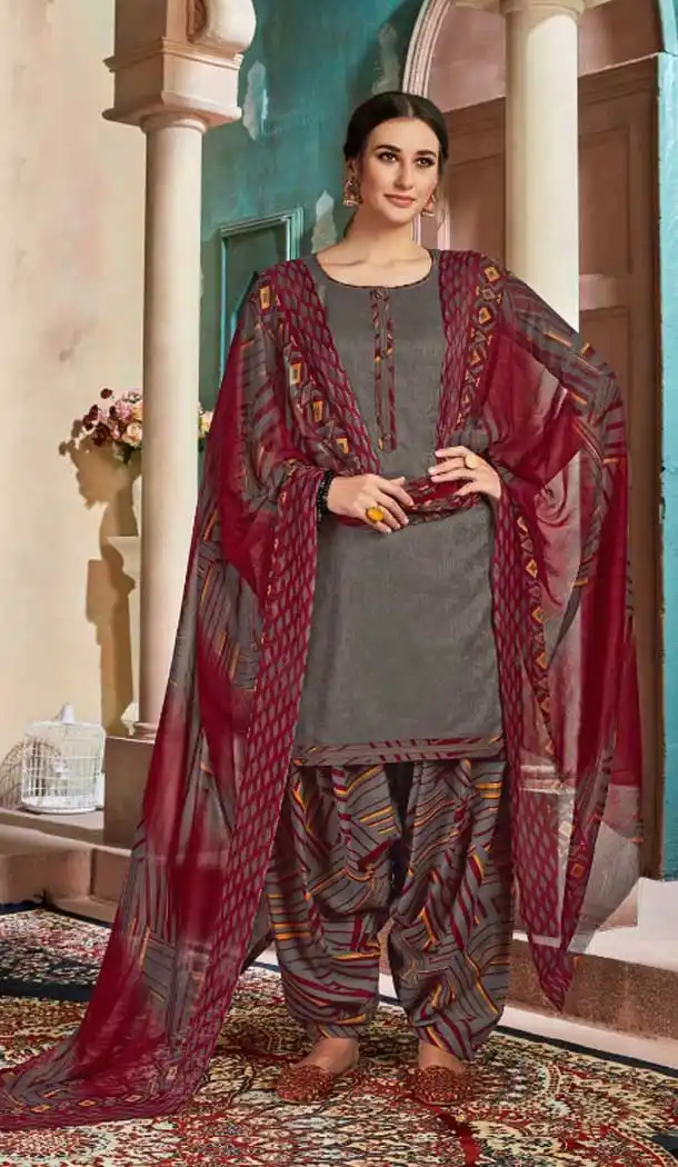 Melodic Grey Color Pure Cotton Jacquard Casual Wear Punjabi Suit -774895197