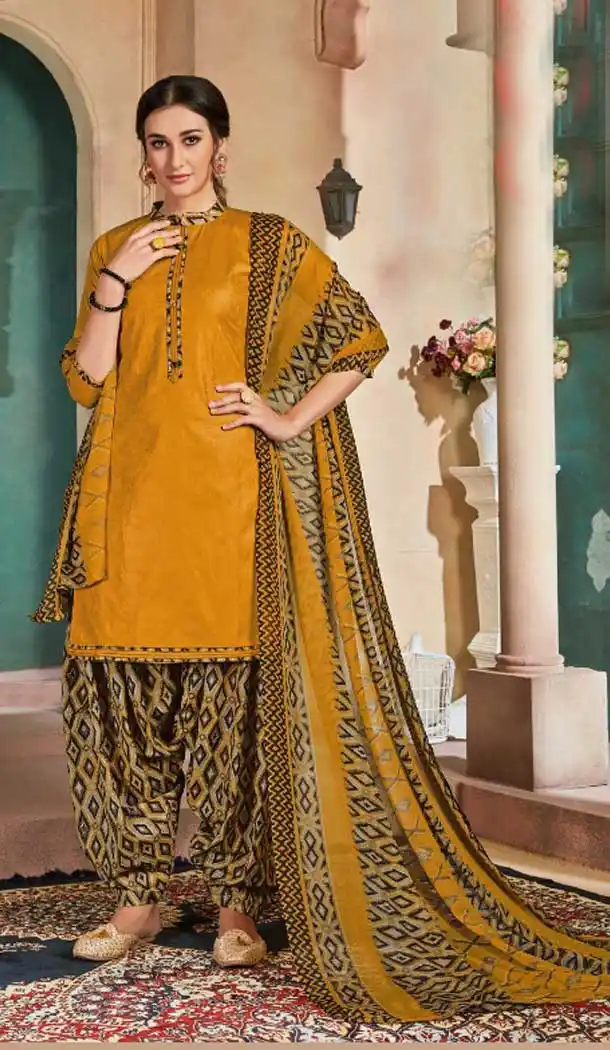 Honey Yellow Color Pure Cotton Jacquard Casual Wear Punjabi Suit -774895198