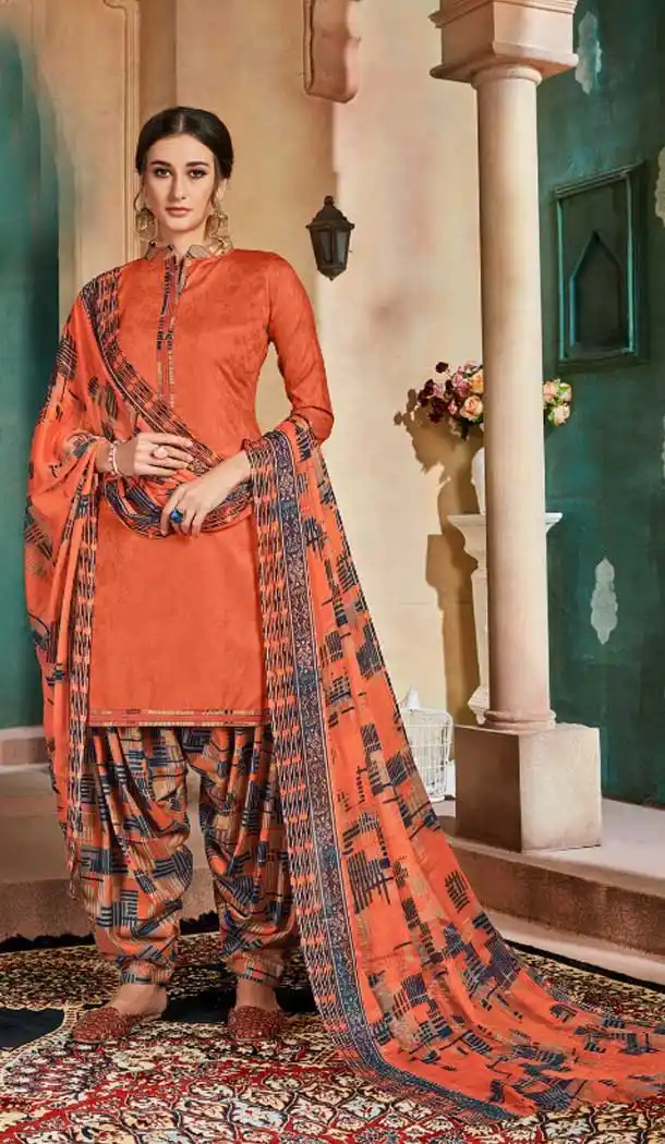 Tangerine Color Pure Cotton Jacquard Casual Wear Punjabi Suit -774895200