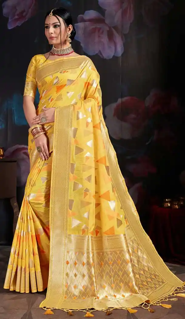 Yellow Color Banarasi Cotton Silk Designer Traditional Wear Saree -774995201