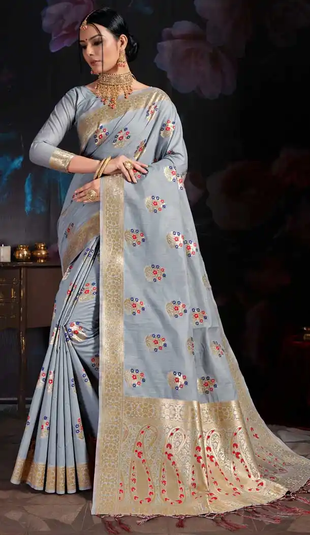 Grey Color Banarasi Cotton Silk Designer Traditional Wear Saree -774995205