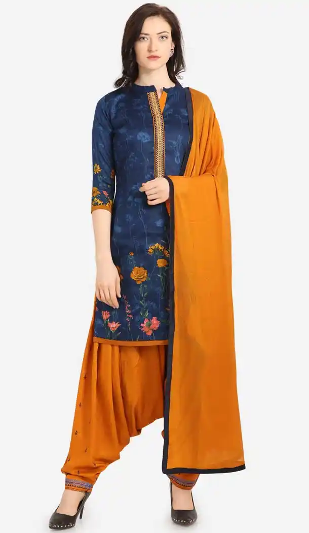 Vivacious Navy Blue Color Cotton Printed Casual Wea Punjabi Salwar Suit -775795342