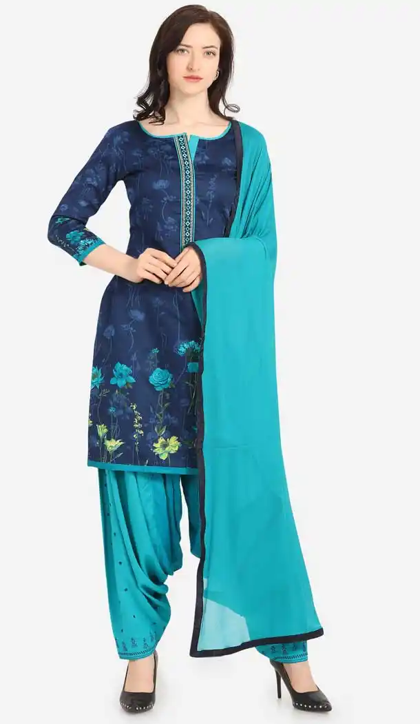 Sparkling Navy Blue Color Cotton Printed Casual Wea Punjabi Salwar Suit -775795345
