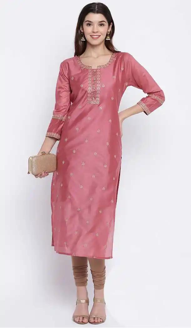 Dark Peach Color Chanderi Casual Party Wear Readymade Kurti -776195412