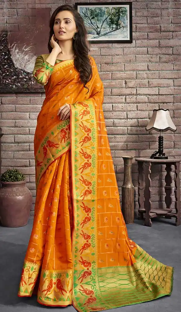 Orange Color Jacquard Silk Traditional Wear Designer Saree Blouse -777595523