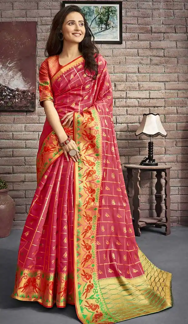 Pink Color Jacquard Silk Traditional Wear Designer Saree Blouse -777595526