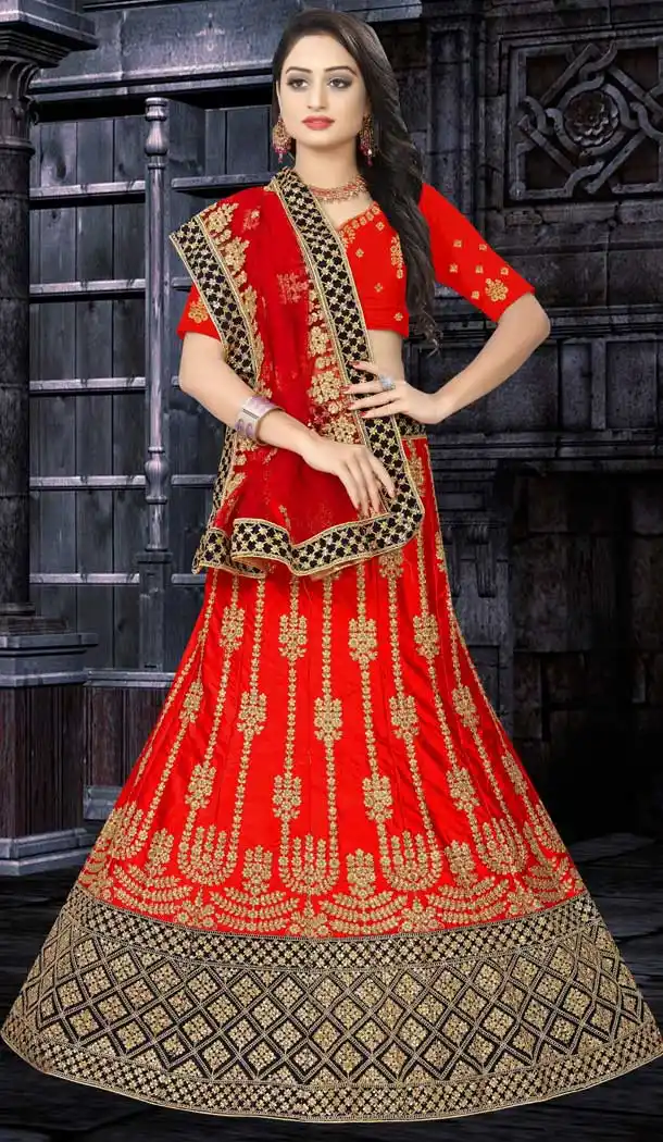 Majesty Red Color Satin Silk Designer Bridal Wedding Wear Lehenga Choli -777795547