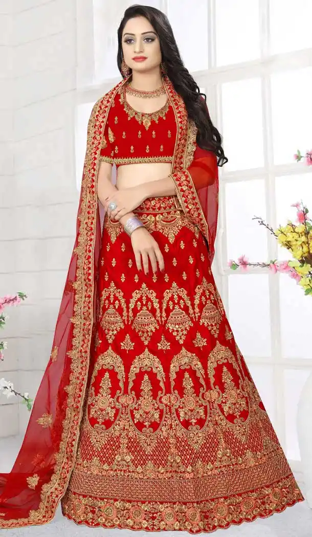Charming Maroon Color Satin Silk Designer Bridal Wedding Wear Lehenga Choli -777795550