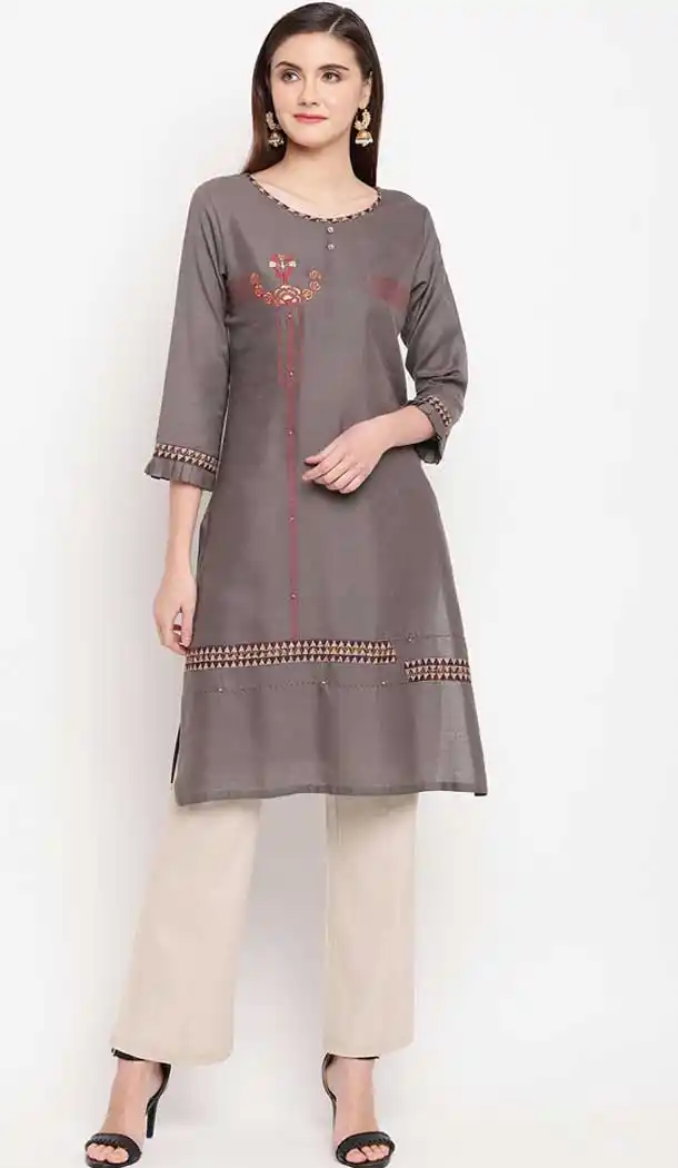 Dark Gray Color Rayon Casual Party Wear Plus Size Readymade Kurti -776495424