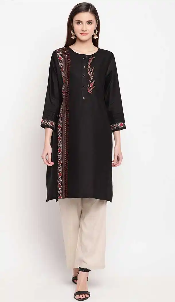 Black Color Rayon Casual Party Wear Plus Size Readymade Kurti -776495429
