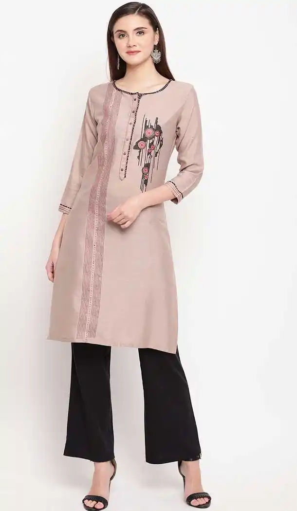 Light Peach Color Rayon Casual Party Wear Plus Size Readymade Kurti -776495430