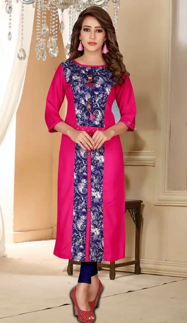 Fancy Rani Color Heavy Rayon Designer Logn Readymade Kurti -777895565