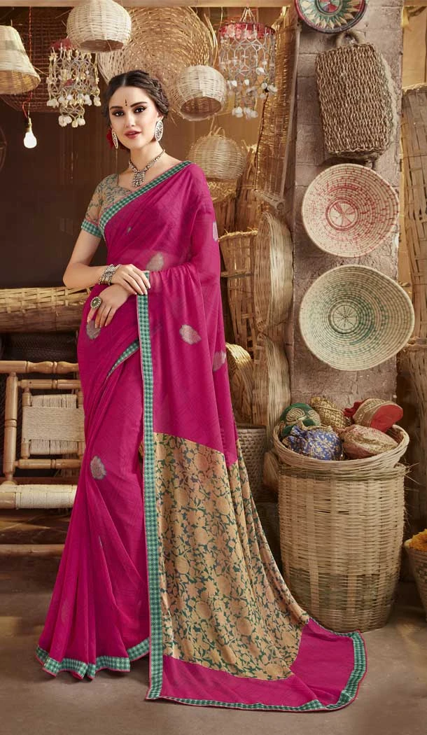 Elegant Pink Color Georgette Casual Wear Printed Saree Blouse -776895455