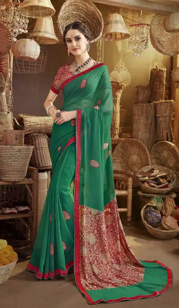 Attractive Green Color Georgette Casual Wear Printed Saree Blouse -776895459