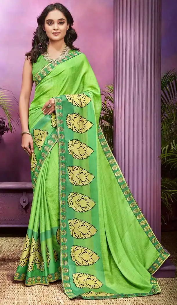 Scintillating Green Color Chiffon Printed Chiffon Summer Wear Saree -778095587