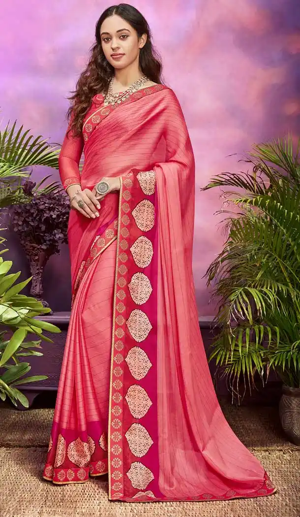 Dark Pink Color Chiffon Printed Chiffon Summer Wear Saree -778095593