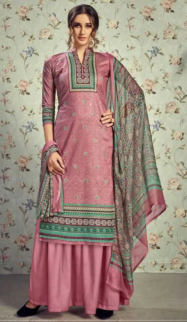 Tantalizing Old Rose Color Pure Lawn Cottom Casual Wear Plazzo Suit -778595629
