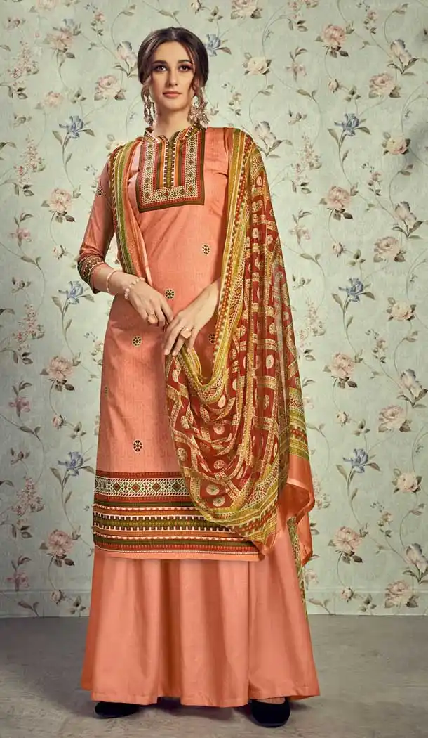 Marvelous Peach Color Pure Lawn Cottom Casual Wear Plazzo Suit -778595633