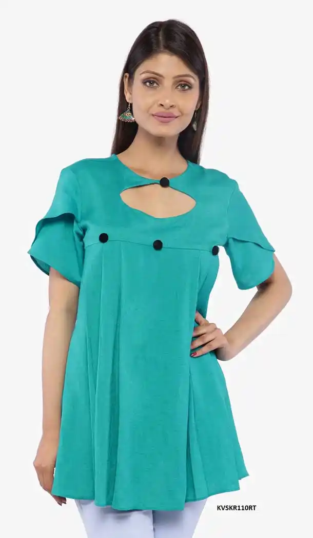 Sky Blue Color Rayon Casual Wear Fancy Readymade Short Kurti -778695635