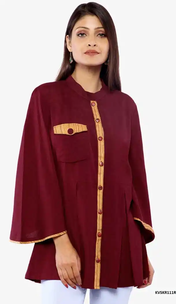 Alluring Maroon Color Rayon Casual Wear Fancy Readymade Short Kurti -778695636