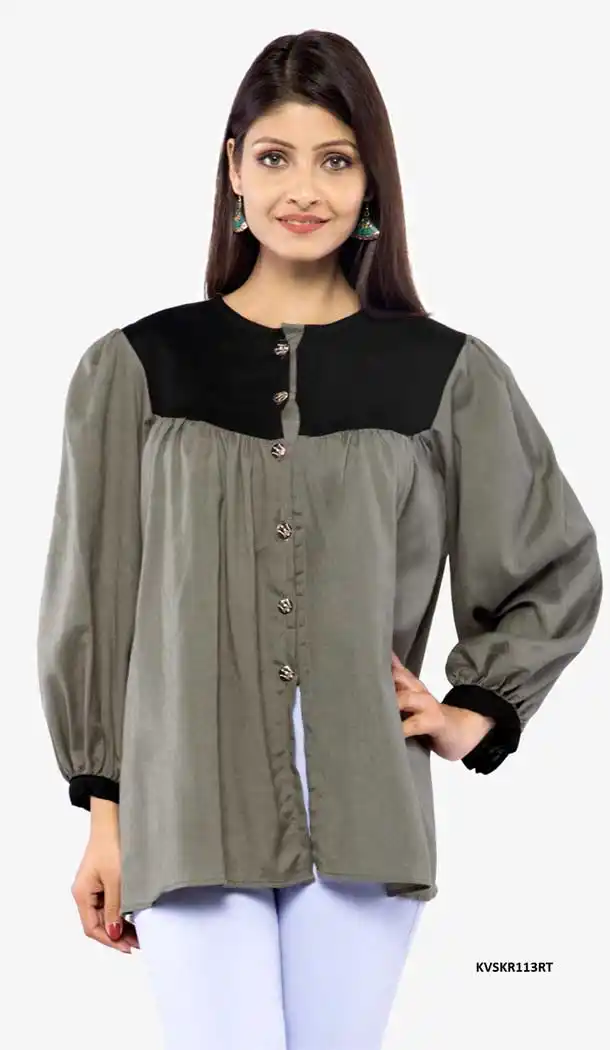 Aesthetic Grey Color Rayon Casual Wear Fancy Readymade Short Kurti -778695637