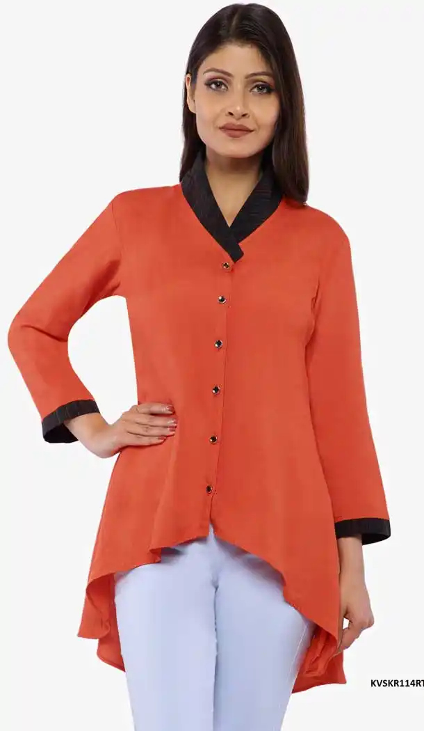 Gajari Orange Color Rayon Casual Wear Fancy Readymade Short Kurti -778695638